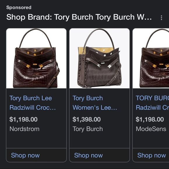 Tory Burch Women's Lee Radziwill Double Bag Handbag Embossed Pumpernickel - Picture 3 of 17